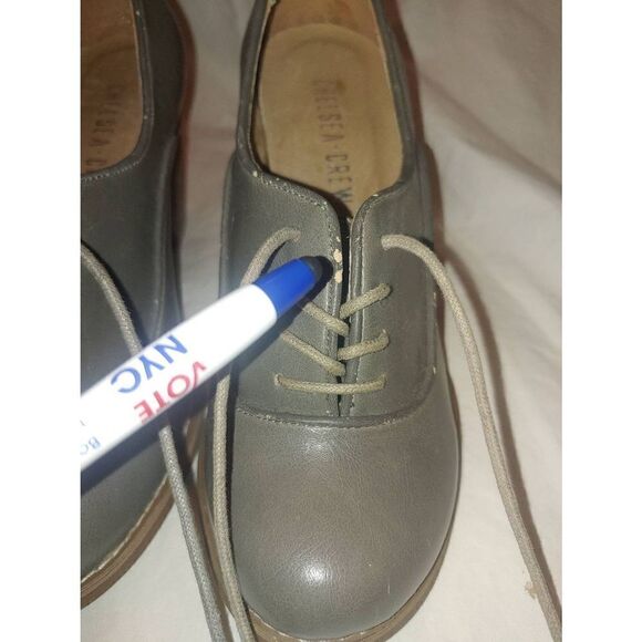 Chelsea Crew Jackie VINTAGE Womens Size 36 (5-5.5) Grey Front Tie Up Chunky Heel - Picture 10 of 12